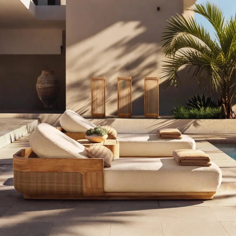 Rattan Lounge Set - Conjunto de Silla y Tumbona para