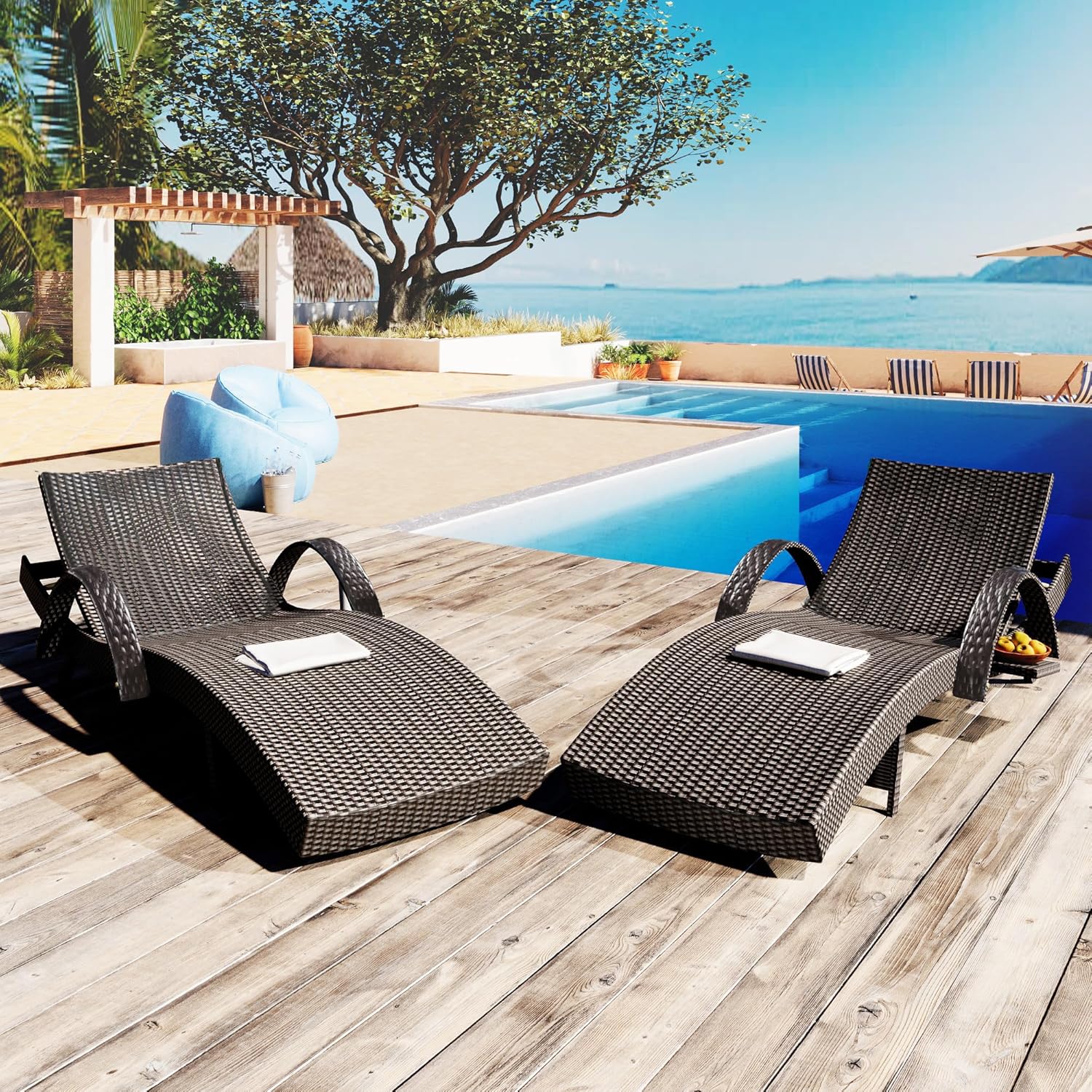 Rattan Lounge Set - Conjunto de 2 Sillones Reclinables Ajustables