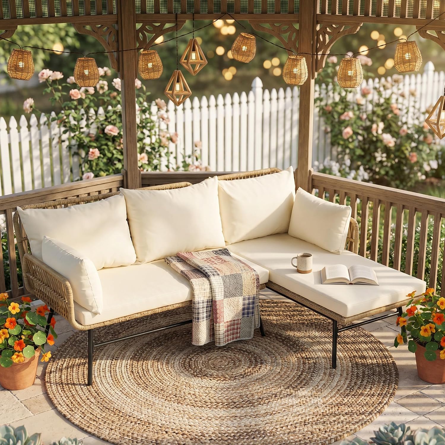 Rattan Lounge Set - Juego de Muebles de Patio Boho