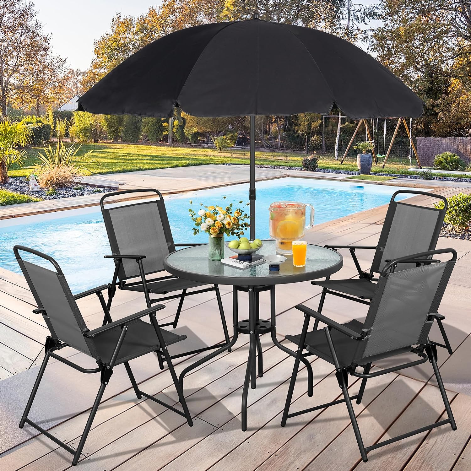 Conjunto de comedor de metal p - Outdoor Furniture Sunbrella reseña y precio