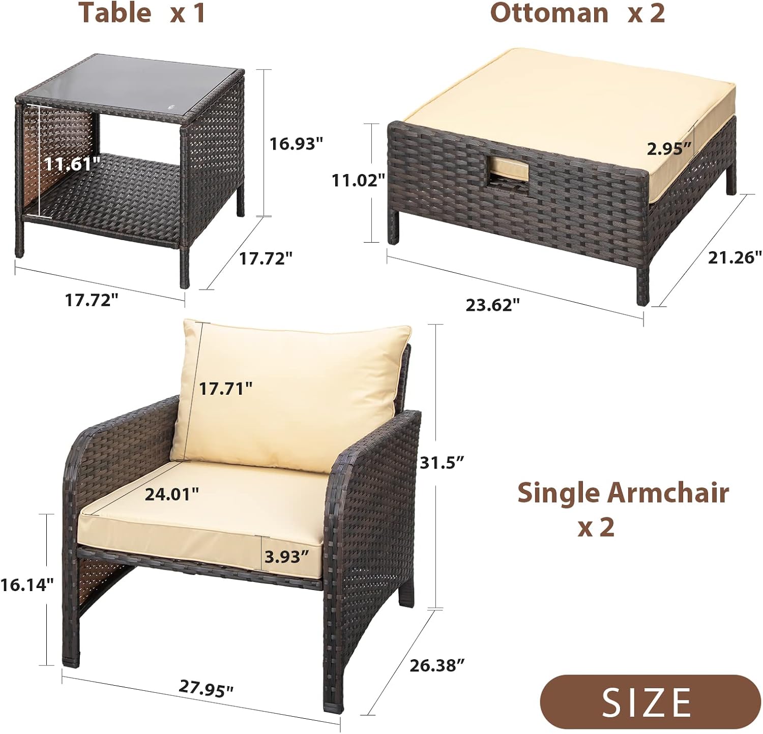 Juego de muebles de patio de 5 - Rattan Lounge Set reseña y precio