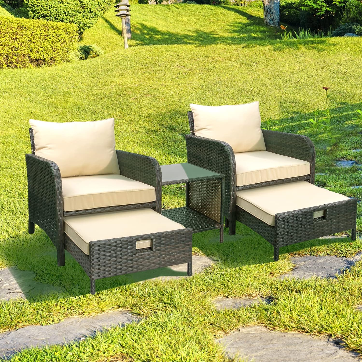 Juego de muebles de patio de 5 - Rattan Lounge Set reseña y precio