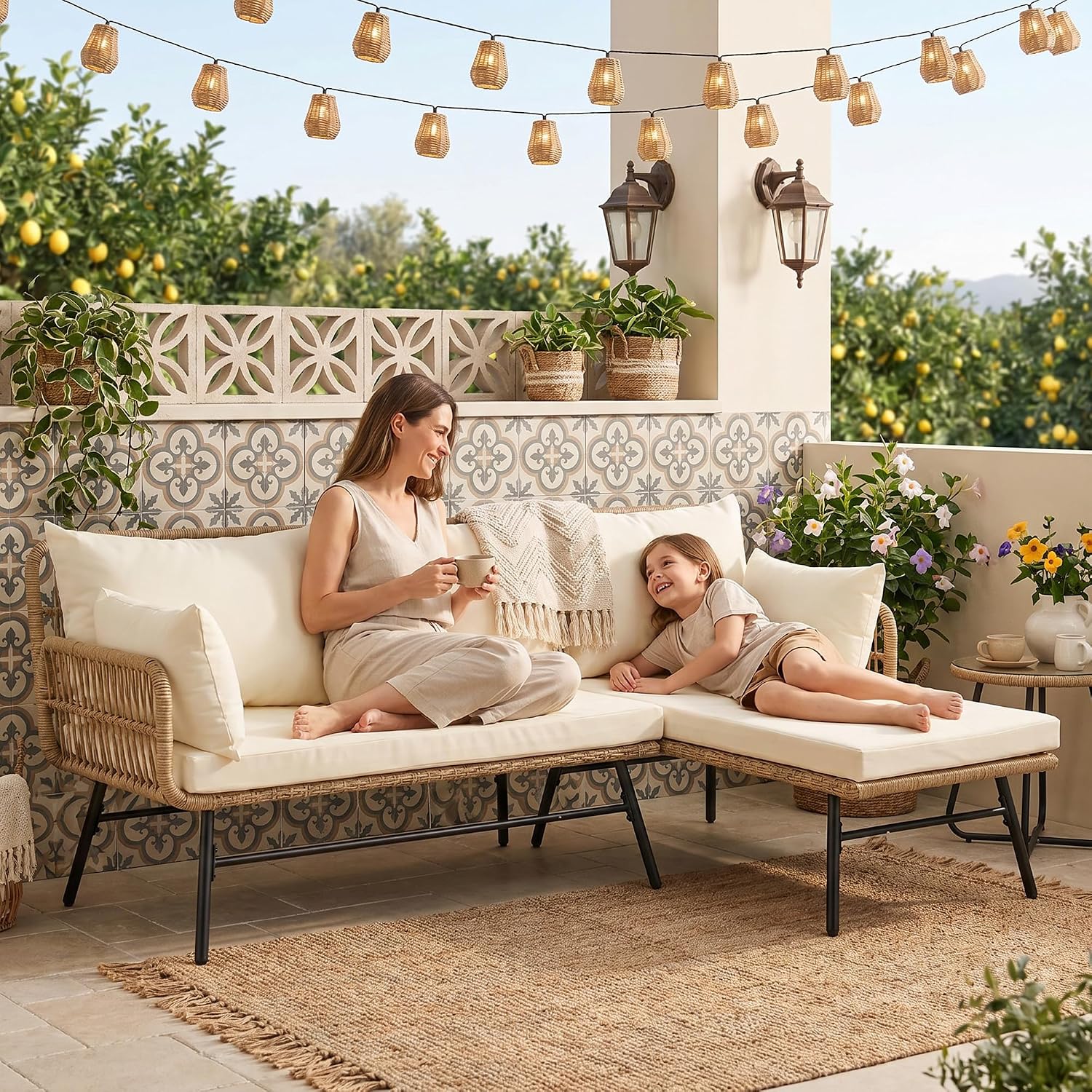 Juego de Muebles de Patio Boho - Rattan Lounge Set reseña y precio