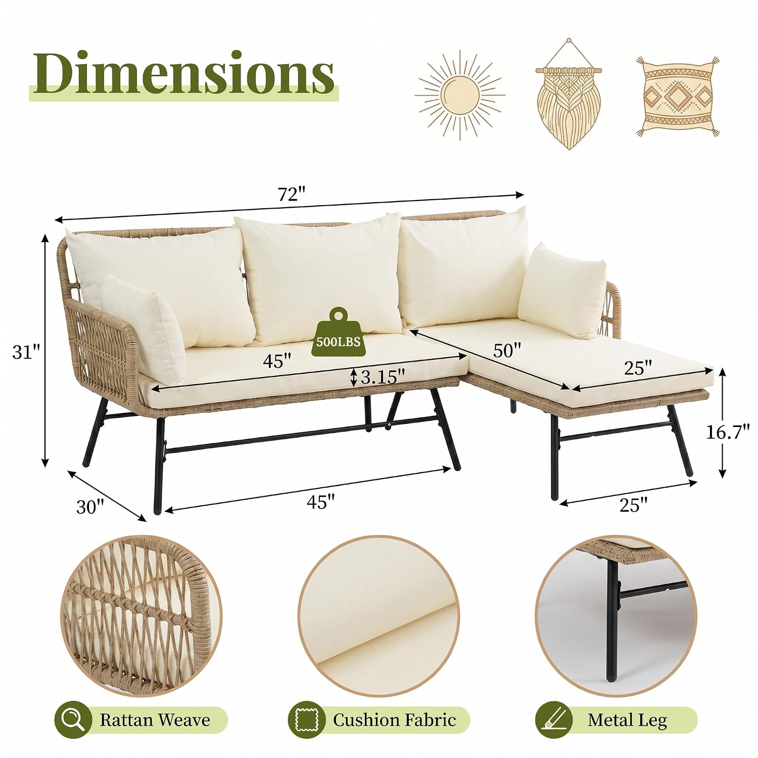 Juego de Muebles de Patio Boho - Rattan Lounge Set reseña y precio