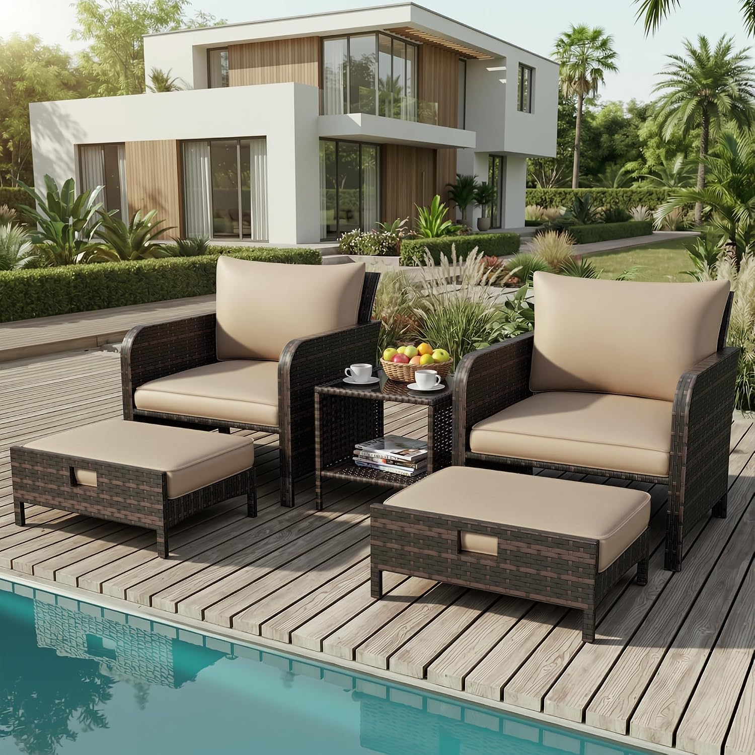 Conjunto de Muebles de Patio d - Rattan Lounge Set reseña y precio
